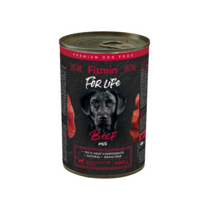 Conservă câini Fitmin For Life cu vită, hrană umedă tip pateu, 400 g