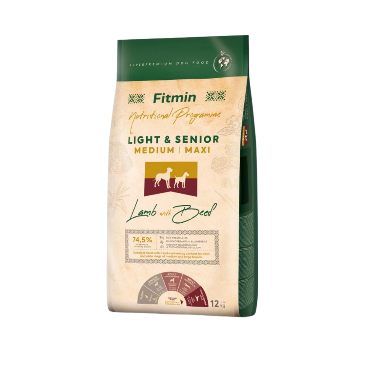 Hrană uscată câini medii și mari Fitmin Medium Maxi Light & Senior Lamb with Beef, 12 kg Hrană uscată câini medii și mari Fitmin Medium Maxi Light & Senior Lamb with Beef, 12 kg