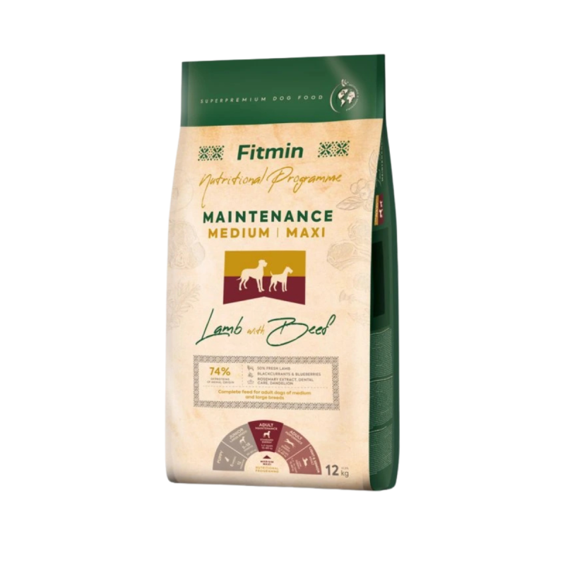 521114045-Hrană uscată câini medii și mari Fitmin Medium Maxi Maintenance Lamb with Beef, miel și vită, 12 kg