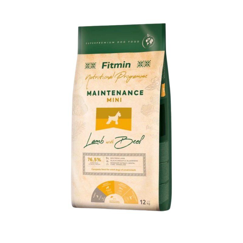 521114086-Hrană uscată câini mici Fitmin Mini Maintenance Lamb with Beef, miel și vită, 12 kg