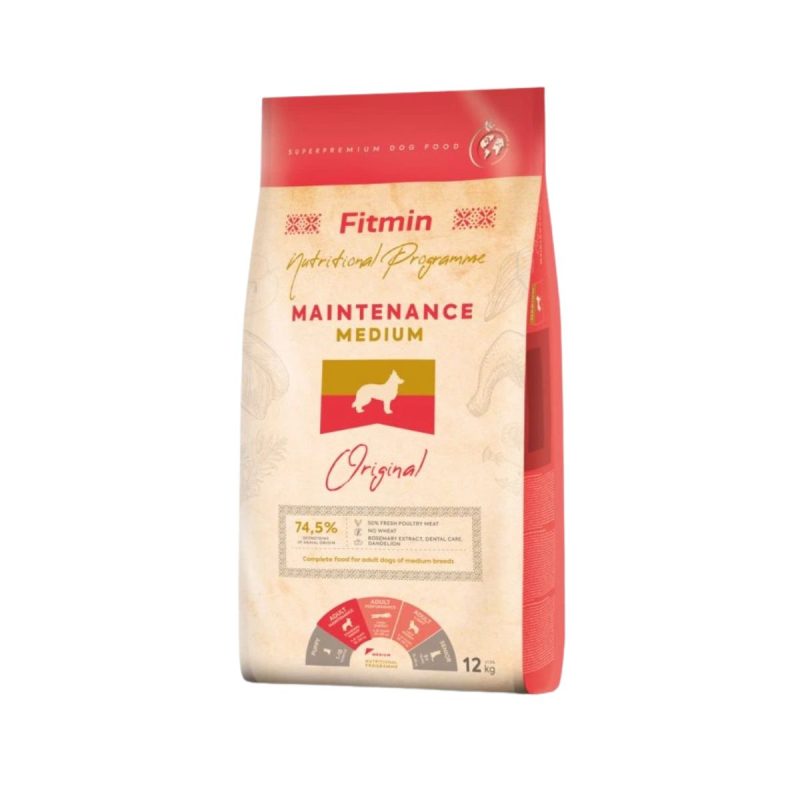 521114150-Hrană uscată câini medii Fitmin Medium Maintenance, cu carne proaspătă, 12 kg