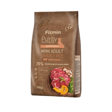 Hrană uscată câini talie mică Fitmin Purity Mini Beef Grain Free, vită, 800 g